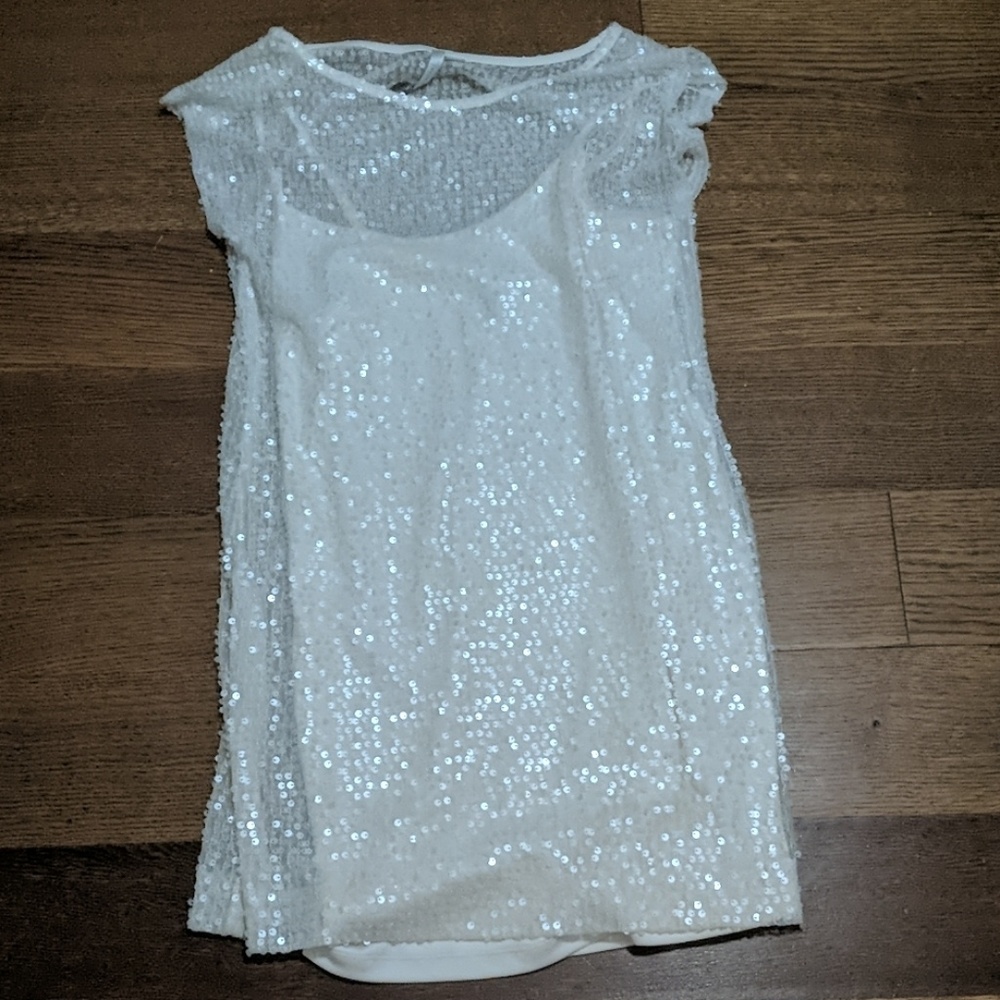 Lauren Condrad Cream Sequined Shift Dress